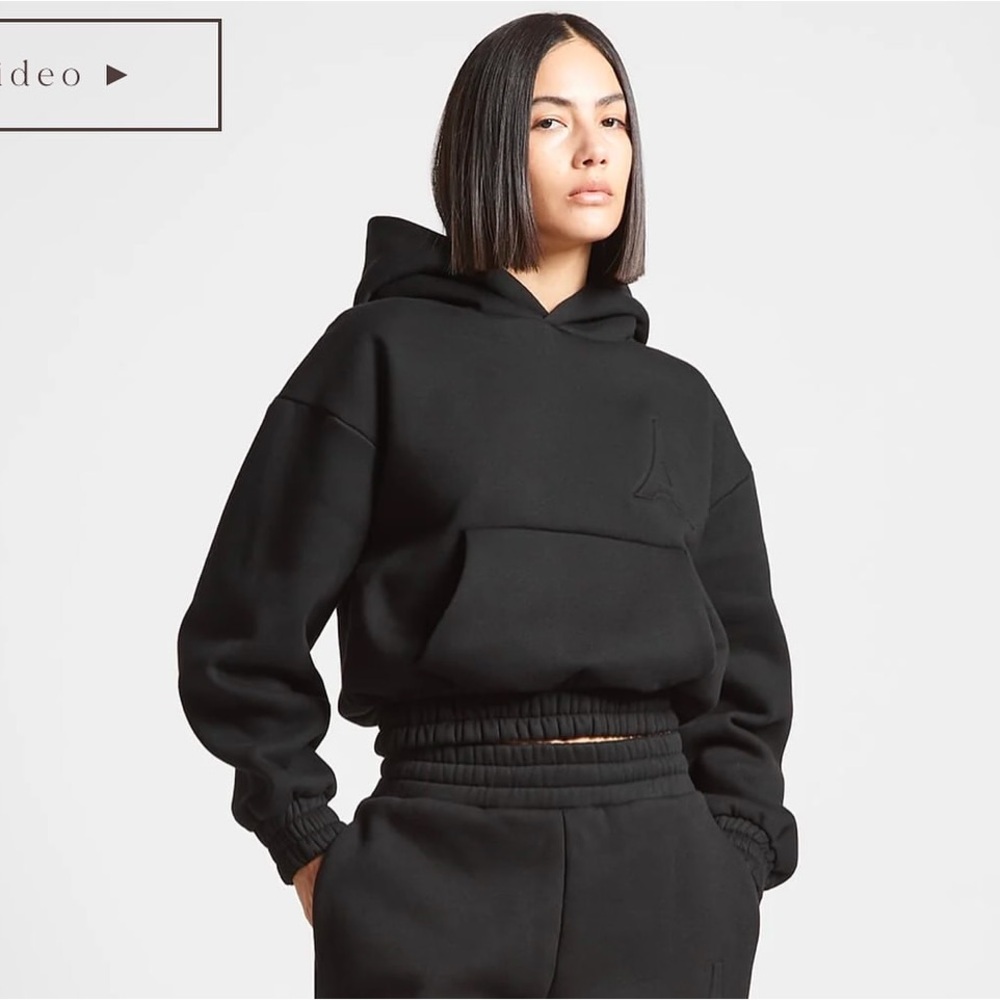 Maniere de Voire cropped chocolate brown hoodie